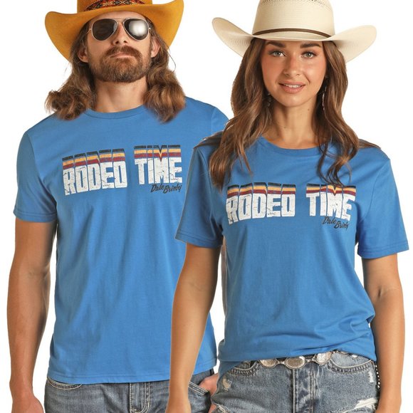 Rock & Roll Denim Unisex Dale Brisby Royal Blue with Rodeo Time Logo Graphic Tee - Picture 1 of 4